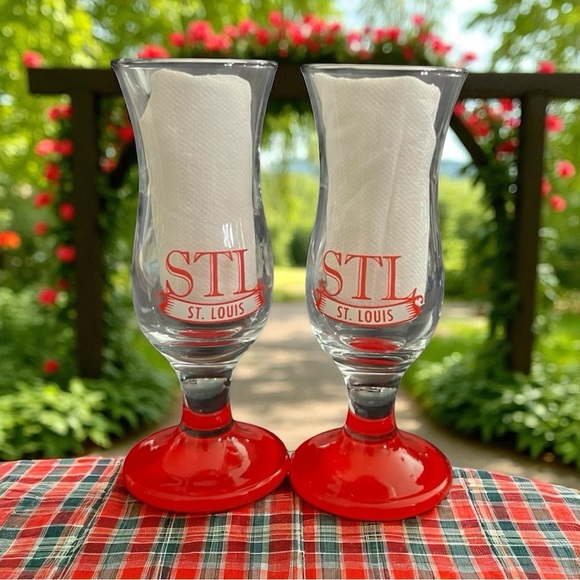 St Louis Red Mini Glass Cup 4.25 in Set Of 2 Collectible STL Souvenir New No Tag - Picture 1 of 9